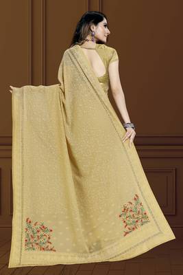 Chicku finest of thread embroidery in Lucknowi style saree with heavy embroidery blouse 1