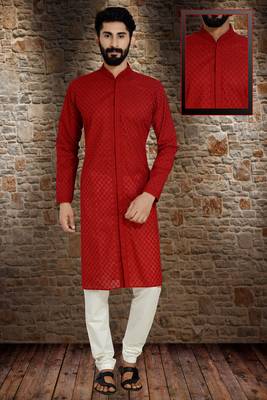Red Stylish And  Fancy Embroidery Kurta Pyjama 2