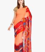 CLASSICATE From The House Of The Chennai Silks Women's Apricot Georgette Saree With Blouse