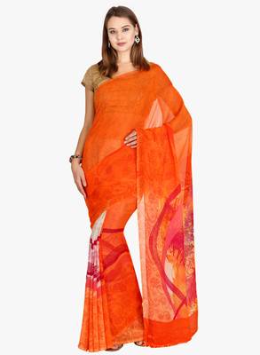 CLASSICATE From The House Of The Chennai Silks Women's Orange Georgette Saree With Blouse 1