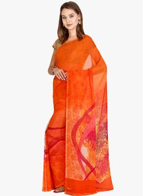 CLASSICATE From The House Of The Chennai Silks Women's Orange Georgette Saree With Blouse 2