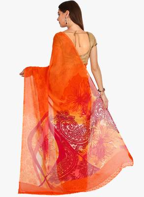 CLASSICATE From The House Of The Chennai Silks Women's Orange Georgette Saree With Blouse 3