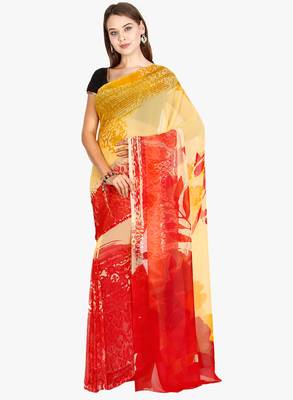 CLASSICATE From The House Of The Chennai Silks Women's Multicolor Georgette Saree With Blouse 2