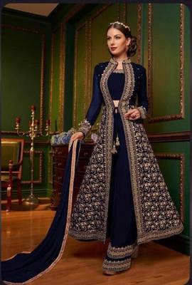 Blue embroidered faux georgette salwar 1