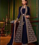 Blue embroidered faux georgette salwar
