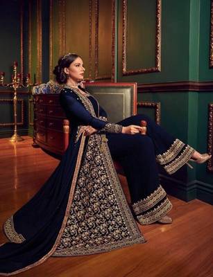 Blue embroidered faux georgette salwar 2