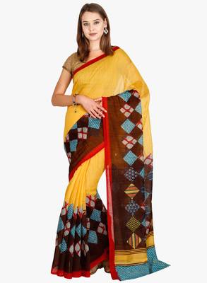 CLASSICATE From The House Of The Chennai Silks Women's Yellow Bhagalpuri Saree With Blouse 1