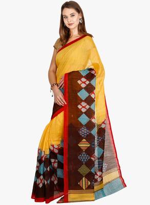 CLASSICATE From The House Of The Chennai Silks Women's Yellow Bhagalpuri Saree With Blouse 2