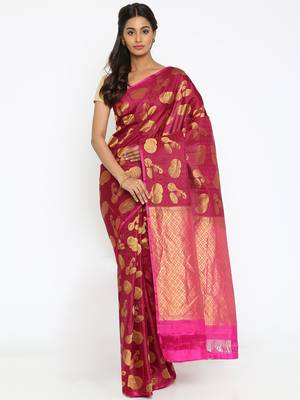 CLASSICATE From The House Of The Chennai Silks Women's Dark Pink Traditional Kanjivaram Silk Saree With Blouse 1