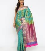 CLASSICATE From The House Of The Chennai Silks Women's Aqua Blue Traditional Kanjivaram Silk Saree With Blouse
