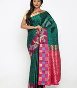 CLASSICATE From The House Of The Chennai Silks Women's Emerald Traditional Kanjivaram Silk Saree With Blouse