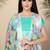 Turquoise Printed Cotton Saree With Blouse