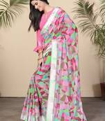 Pink Printed Cotton Saree With Blouse