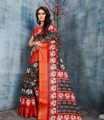 Black Printed Cotton Saree With Blouse