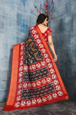 Black Printed Cotton Saree With Blouse 2
