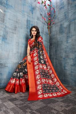 Black Printed Cotton Saree With Blouse 3