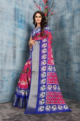 Pink Printed Cotton Saree With Blouse 1