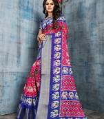 Pink Printed Cotton Saree With Blouse