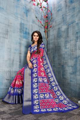 Pink Printed Cotton Saree With Blouse 2