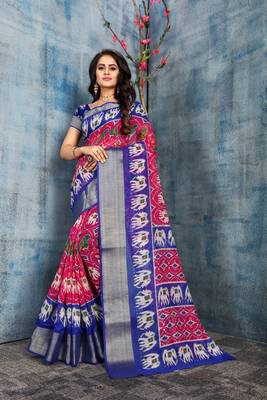 Pink Printed Cotton Saree With Blouse 3