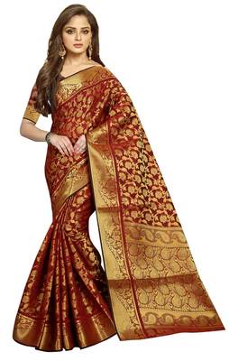 Maroon woven banarasi saree with blouse 1