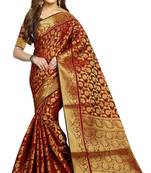 Maroon woven banarasi saree with blouse