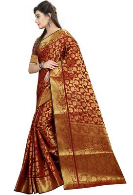 Maroon woven banarasi saree with blouse 2