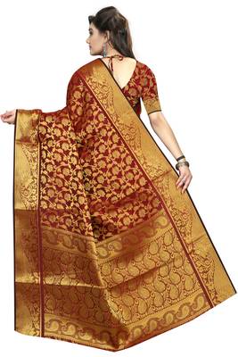 Maroon woven banarasi saree with blouse 3