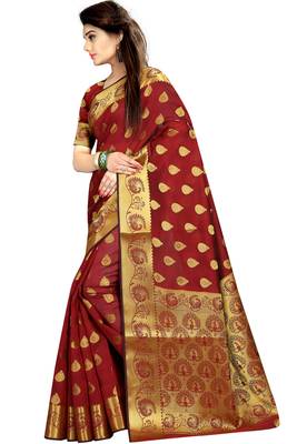 Maroon woven banarasi saree with blouse 2