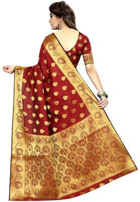 Maroon woven banarasi saree with blouse 3