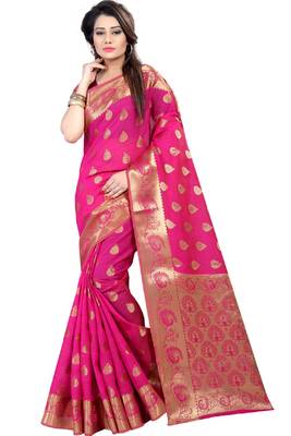 Pink woven banarasi saree with blouse 1