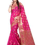 Pink woven banarasi saree with blouse
