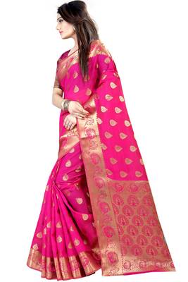 Pink woven banarasi saree with blouse 2