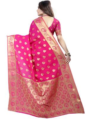 Pink woven banarasi saree with blouse 3