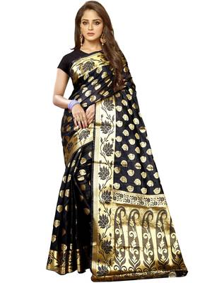 Black woven banarasi saree with blouse 1