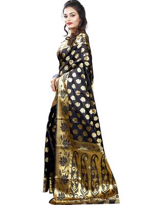 Black woven banarasi saree with blouse 2
