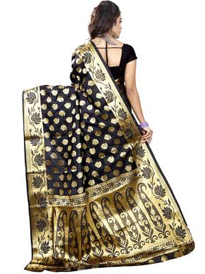 Black woven banarasi saree with blouse 3