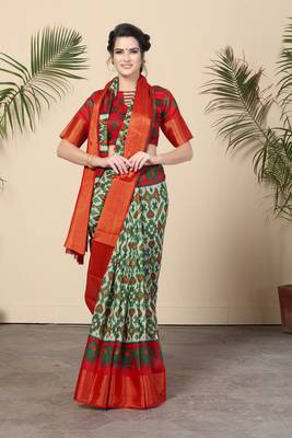 White Printed Cotton Saree With Blouse 3