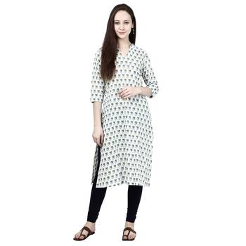 White printed cotton ethnic-kurtis 1