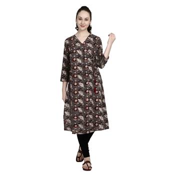 Brown printed cotton ethnic-kurtis 1