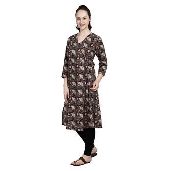 Brown printed cotton ethnic-kurtis 2