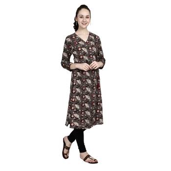 Brown printed cotton ethnic-kurtis 3