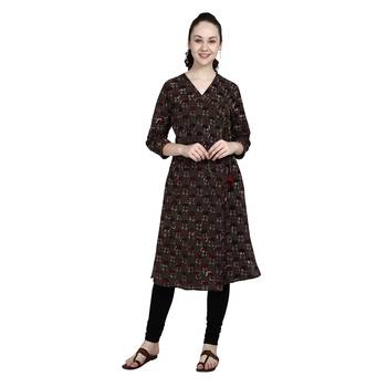 Brown printed cotton ethnic-kurtis 1