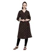 Brown printed cotton ethnic-kurtis