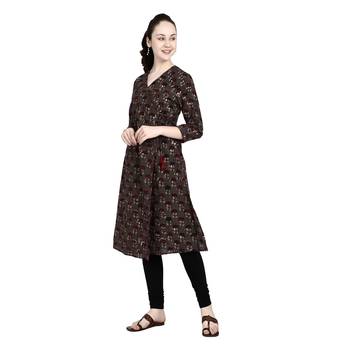 Brown printed cotton ethnic-kurtis 2
