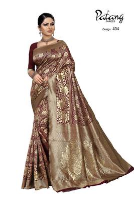 Red embroidered banarasi silk saree with blouse 1