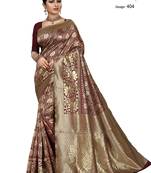 Red embroidered banarasi silk saree with blouse