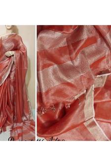 Radish Colur Tissue Linen Handwoven Saree With Blouse Piece
