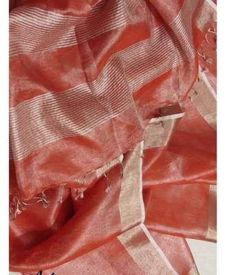 Radish Colur Tissue Linen Handwoven Saree With Blouse Piece 3