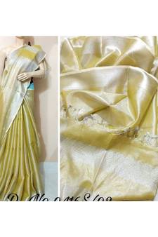 Lemon Yellow Colur Tissue Linen Handwoven Saree With Blouse Piece